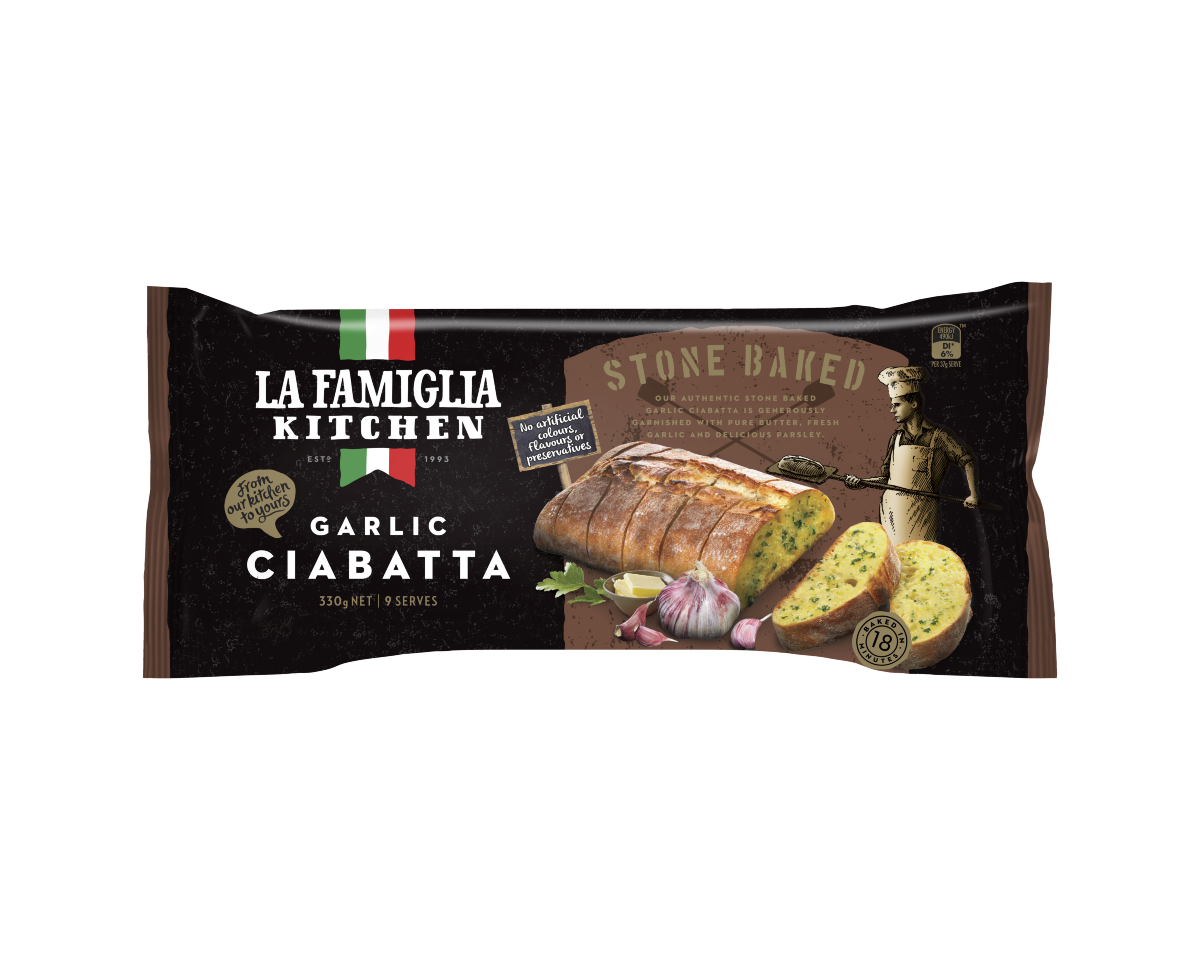 La Famiglia Bread Stone Baked Garlic Ciabatta 330 g La Famiglia